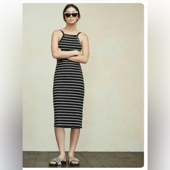 Reformation Dresses & Skirts - Reformation Black/White Stripes Eco Rib Backless Midi Tank Dress SZ XS